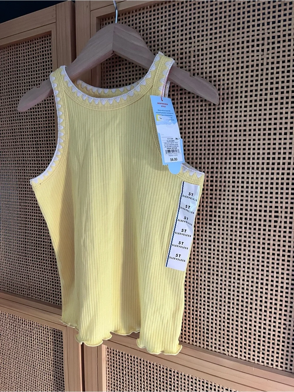 Cat & Jack 5T Yellow Ribbed Tank with White Scalloped Trim